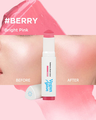 berry best blush, contour stick, vegan again, touch in sol